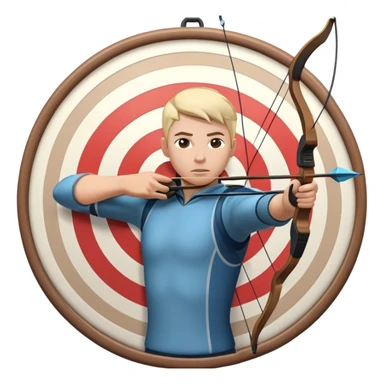 An archer pulling back a bowstring, aiming at a target in the distance. The target features concentric rings, and the scene conveys focus and precision. The background captures the essence of an outdoor archery range, highlighting skill and concentration in the sport. sticker
