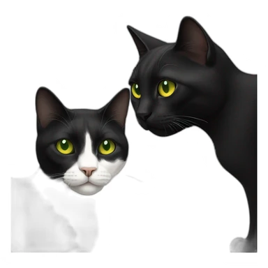 one black cat with green eyes and White stain on chest next to an other full black with yellow eyes. sticker