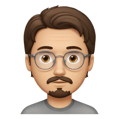 male Slim, slightly oval face, light skin.
Medium-length brown wavy hair, slightly messy.
Brown eyes, round eyeglasses.
Soft, calm expression.
add goathe and add hair to his forhead sticker