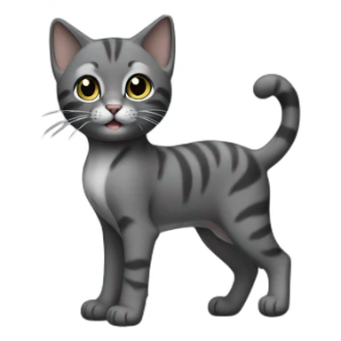 full body grey and black playful baby skinny cat sticker