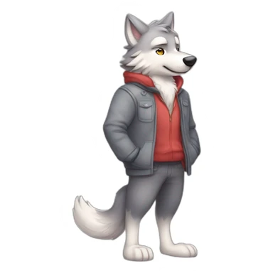 An full body furry anthropomorphic grey wolf in love rosy cheeks. Anthro sticker