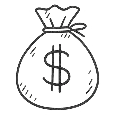 money bag icon, hand-drawn outline style sticker