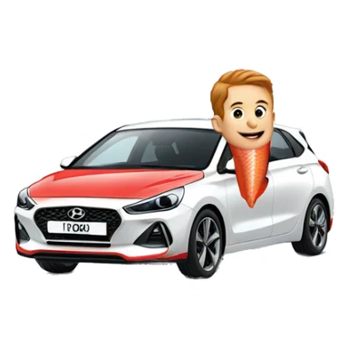 Boy with red mullet driving a white Hyundai i30 sticker