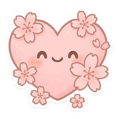 Pink heart-shaped cherry blossom pattern, Q version sticker style sticker