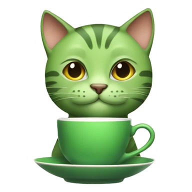 Green cat with cup of tea sticker
