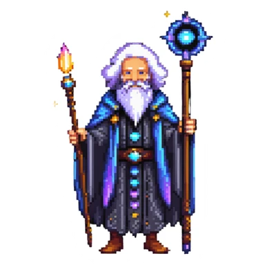 wise elder with galaxy beard and cosmic staff sticker