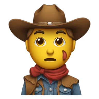 cowboy emoji holding fake face sign while actually sad sticker