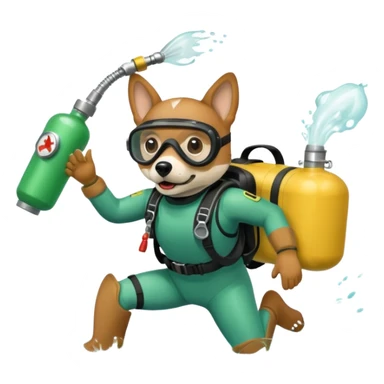 dog wearing scuba green gear dive into the sea with diver mask and oxygen tank sticker