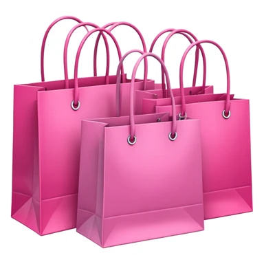 Several shopping bags in varying sizes and different shades of pink sticker