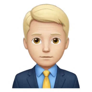 consulting man with hand with white skin and blonde hair with blue shirt and yellow tie and black blazer sticker