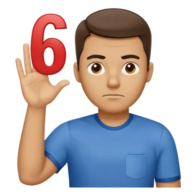 man frowning holding up numbers 6 in left hand and 7 in right hand sticker
