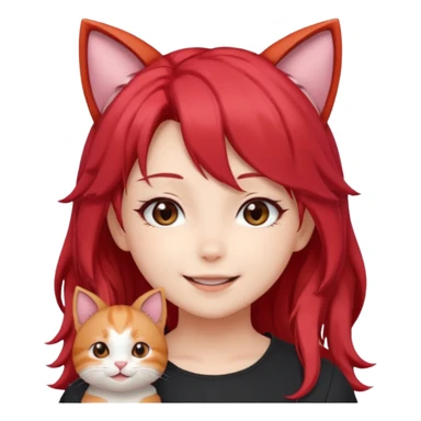 cute anime girl with cat ears, red blowing hair sticker