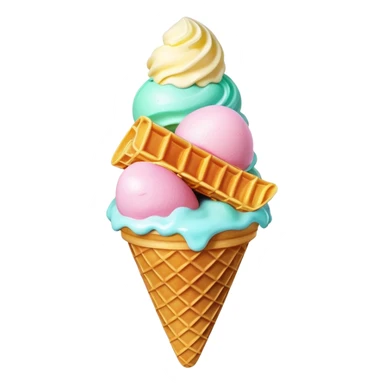 3D rendered Hong Kong egg waffle cone filled with colorful ice cream, hyper-realistic bubbled texture, glossy candy-like finish, vibrant colors, detailed texture, soft studio lighting sticker