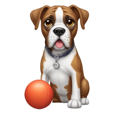 Boxer dog with a toy sticker