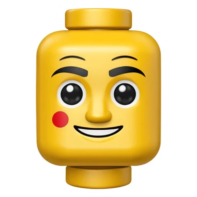 LEGO minifigure, classic yellow face, blocky body, winking expression sticker
