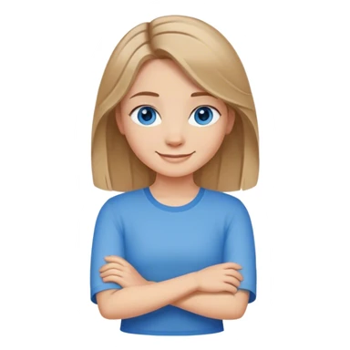 Fille de 3/4 blonde foncé cheveux mis long aux yeux bleus souriante qui croise les bras sûr d'elle sticker