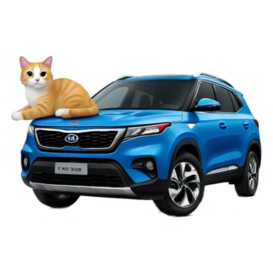 Cat sitting on a 2024 blue Kia seltos EX sticker