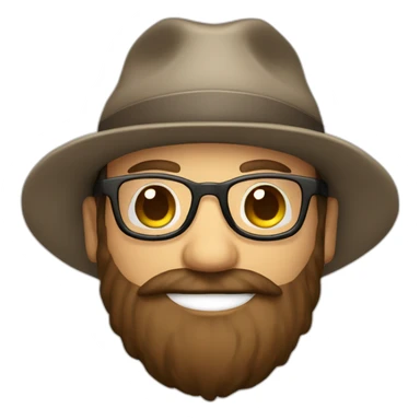 happy smile gardener face long dark beard and bald dark hair round glasses brown eyes and a hat sticker