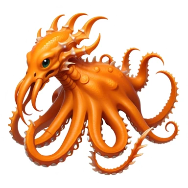 Create a hybrid creature with the agile tentacles and dragon-like features of the orange Dracquid, but with rocky, crystalline growths forming armored segments along its body and a powerful stone jaw like Boulderbite, resulting in a territorial sea guardian that ambushes prey by disguising itself as a coral reef formation before striking with surprising speed. full body, only the creature sticker