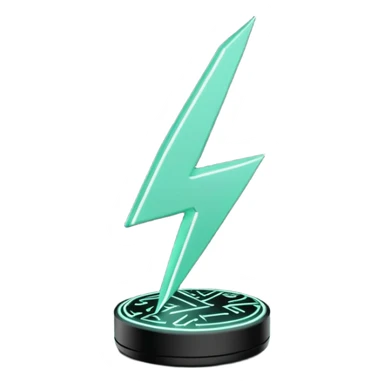 Énergie (Energy), 3D techy icon with black and mint green (#B5F4D3) color scheme, power lightning bolt with circuit patterns sticker