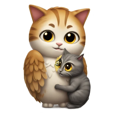 Cat hugs owl sticker