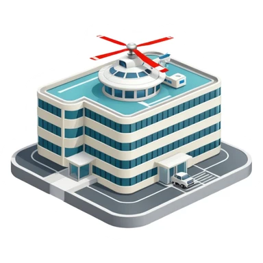 hospital isometric view building with heliport sticker