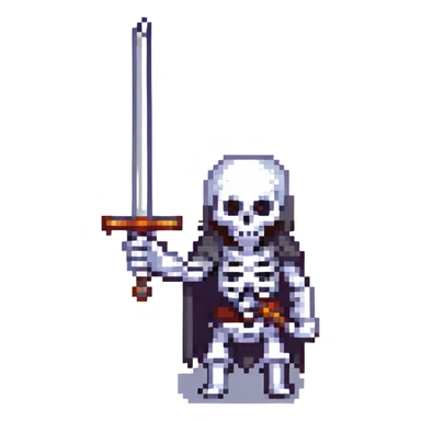 pixel art skeleton with a raised sword sticker