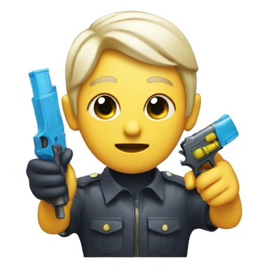 a face holding a water pistol next to its head sticker