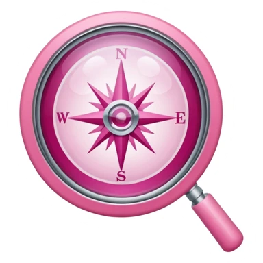 mix light pink dark pink and white girly internet compass logo with a small magnifying glass sticker