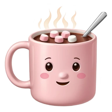 light pink mug with hot chocolate and marshmallows sticker