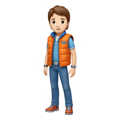 Marty McFly with orange vest and jeans sticker