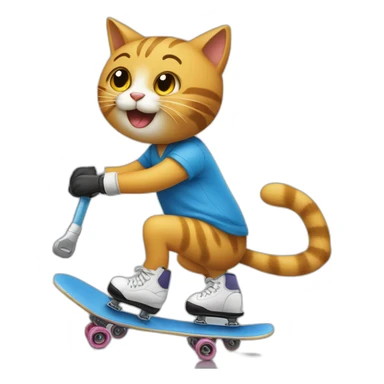Un gato y un grillo montando patines. sticker