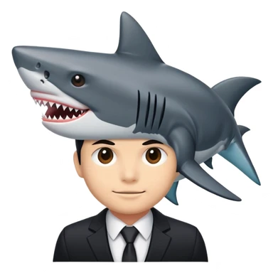 Guy in all black suit with a shark head sticker