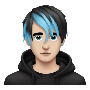 Create an emoji of an emo guy with split-dyed hair (one side pastel pink, the other side pastel blue), wearing black clothes and a subtle sad expression, inspired by the style of Lil Peep. sticker