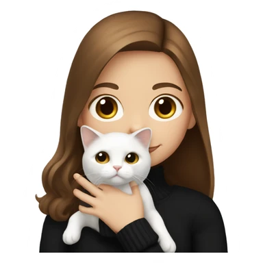 Girl with brown hair in the black sweater and white cat in the hand sticker
