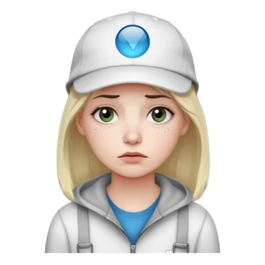 Female tech developer going back to work after christmas holidays, looking tired and wearing a cap that says "SVT" sticker