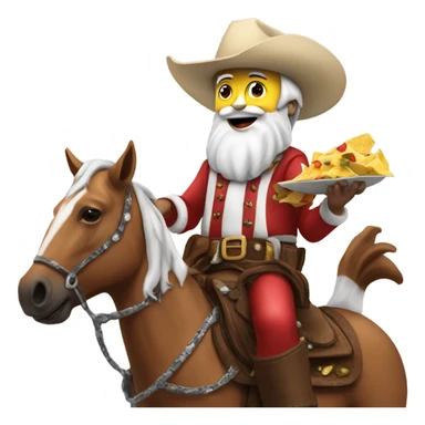 Santa eating nachos on a cowboy horse sticker
