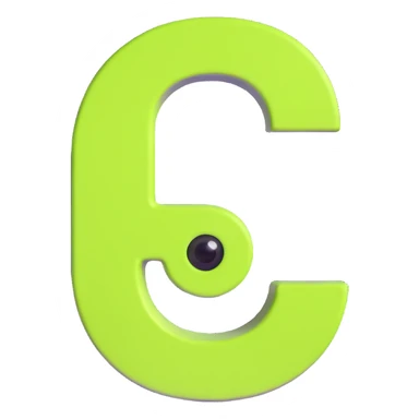big bold letter C in lime green electric color with googly eyes on top, extra shiny and playful sticker