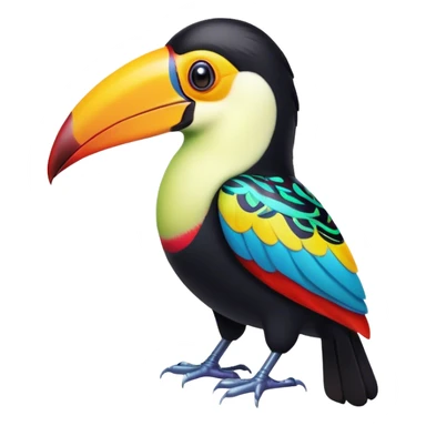 Cinematic Noble Toucan Portrait Emoji, Poised and regal, with a vibrant, striking beak and a sleek, colorful body adorned with bold patterns and keen, observant eyes, Simplified yet sharp and sophisticated features, highly detailed, glowing with a soft, tropical radiance, high shine, intelligent and majestic, stylized with an air of exotic elegance, focused and alert, soft glowing outline, capturing the essence of a watchful and confident avian guardian that appears ready to take flight out of the screen with effortless authority! sticker