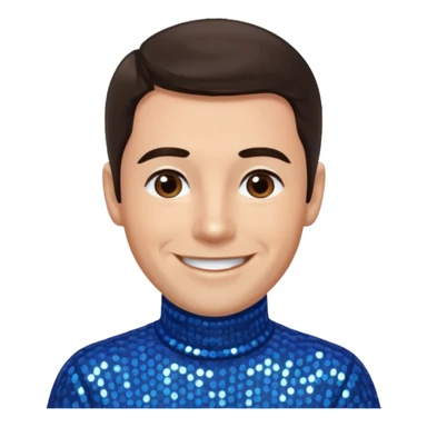 Anthony Field from The Wiggles with dark brown hair, blue sequin skivvy shirt, fair skin sticker
