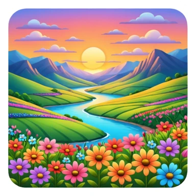 flowers and vallley and perfect sunset sticker