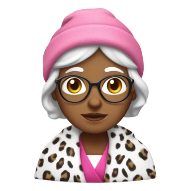 White skinned Grandma with beanie with a robe on with pink cheetah print  sticker
