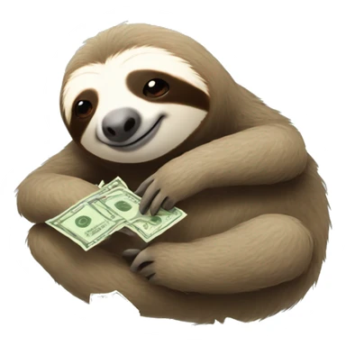 sloth laying down looking sleepy; add a phone in his hand and lots of money flying in air around him sticker