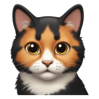 cute calico cat face with a round face and chubby cheeks, black fur on left side and orange fur on right side sticker