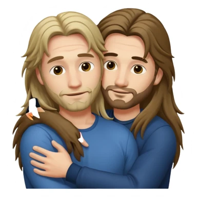 two happy men with long hair hugging  sticker