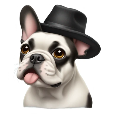 french bulldog black wearing a hat with one floppy ear sticker
