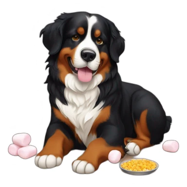 bernese mountain dog eating marshmallows cooked over fire place sticker