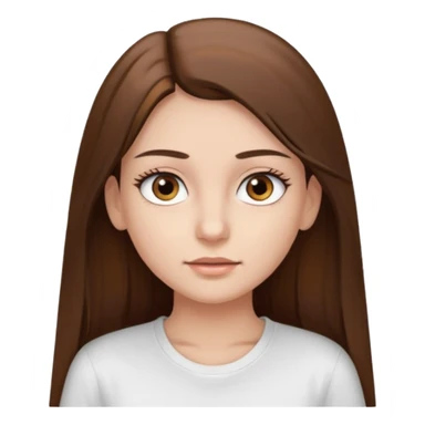 Chica de pelo liso ,largo y marrón con ojos color marrón  y una camiseta blanca y la piel blanca con pestañas sticker
