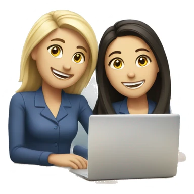 Two Caucasian girls laughing at work desk  sticker
