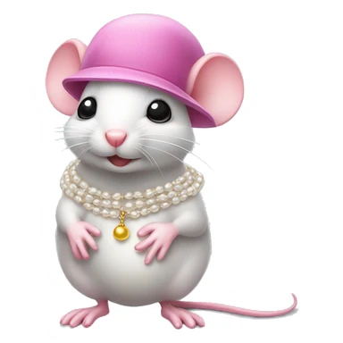 Cute mouse wears pink hat and a pearl chain sticker